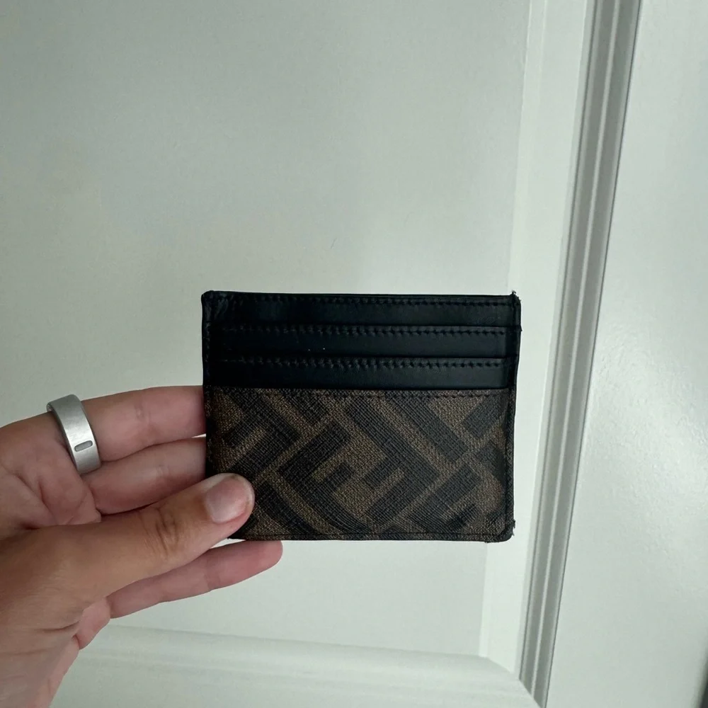 AUTHENTIC Fendi Brown & Black FF Logo Card Holder - Great Condition RARE